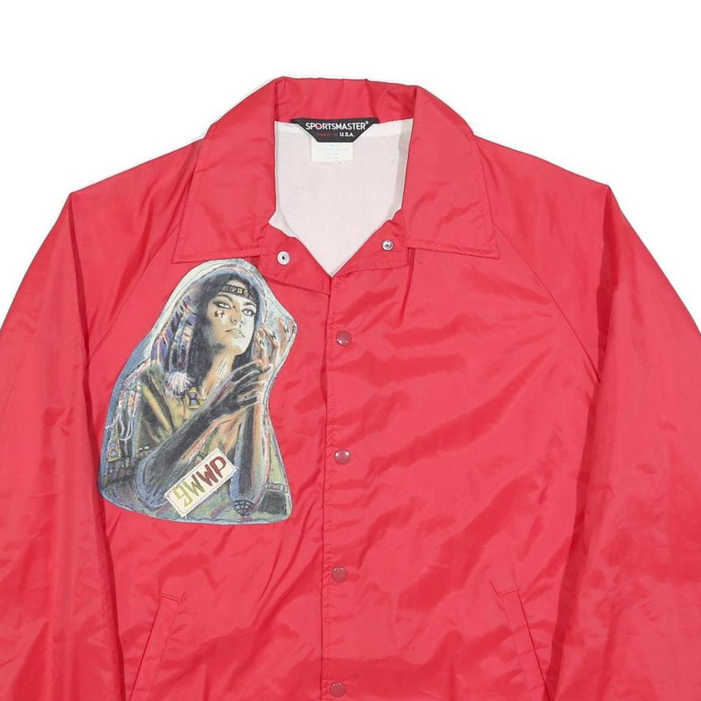 SPORTSMASTER Mens Red Nylon Jacket L Button Plain Graphic Patchwork Casual