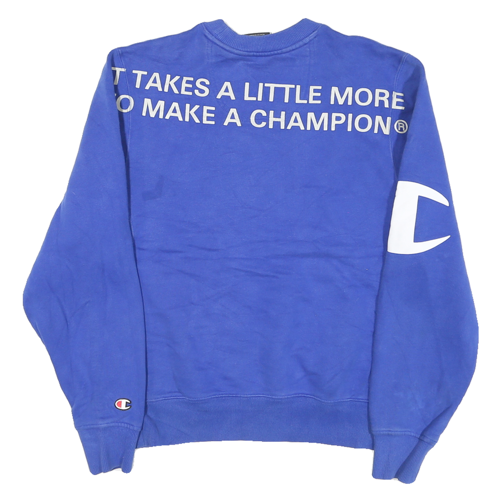 CHAMPION Mens Blue Crew Neck S Cotton Blend Pullover Sweatshirt Logo Print