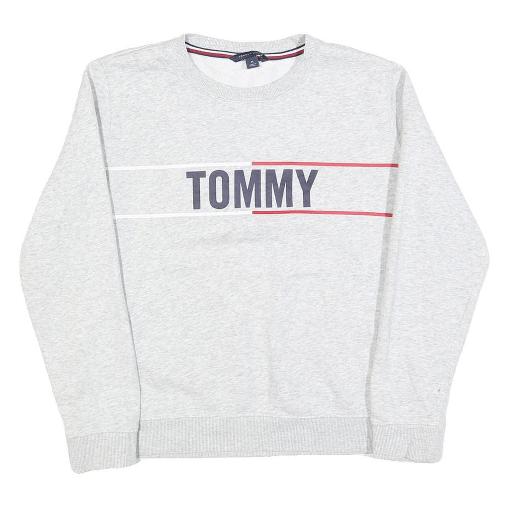 TOMMY HILFIGER Womens Grey Cotton Blend Crew Neck M Logo Sweatshirt Pullover