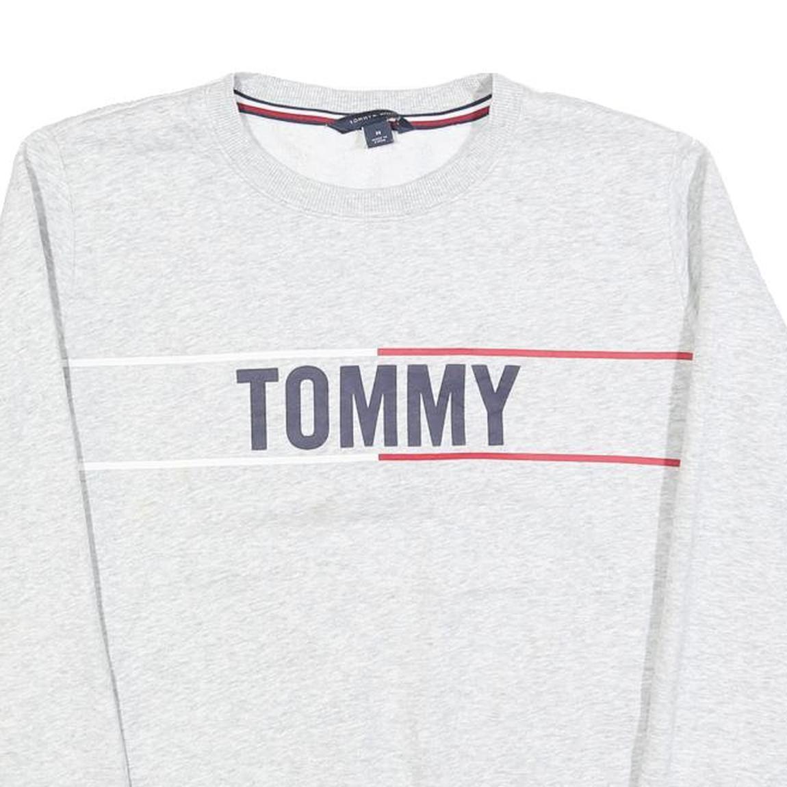 TOMMY HILFIGER Womens Grey Cotton Blend Crew Neck M Logo Sweatshirt Pullover