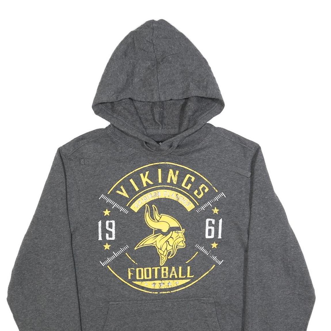 NFL Mens Grey Vikings Football Pullover Hoodie S Casual Cotton Blend