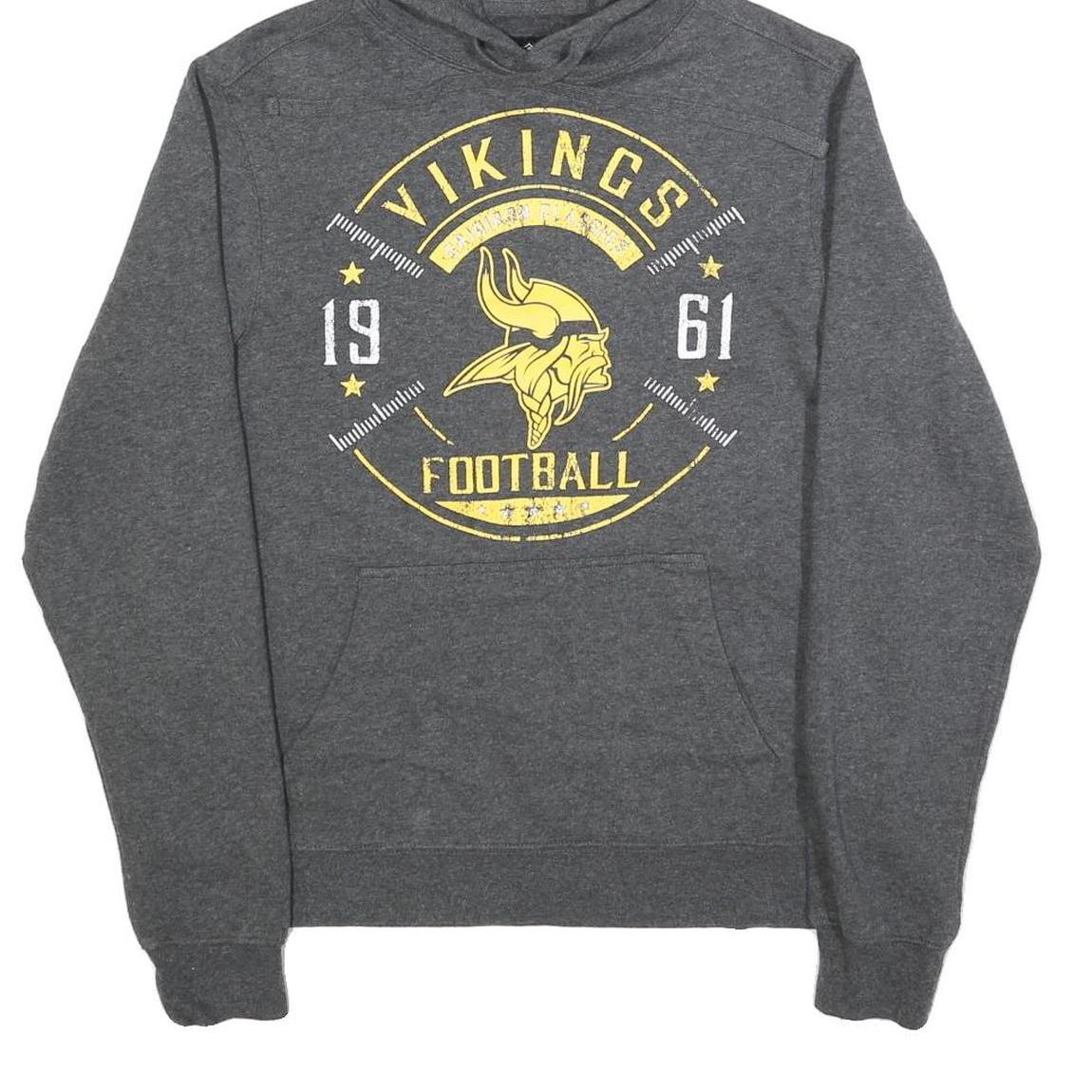 NFL Mens Grey Vikings Football Pullover Hoodie S Casual Cotton Blend