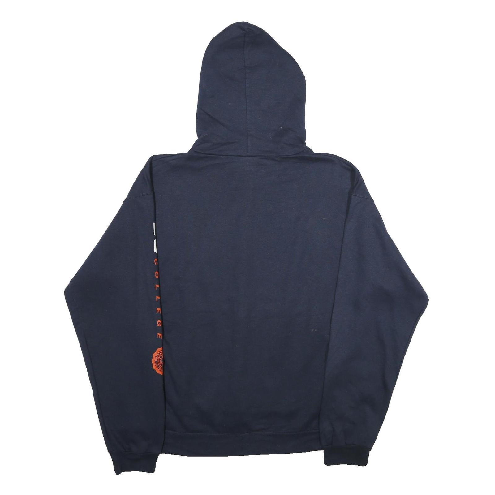 CHAMPION Mens Navy Blue Wheaton College Pullover Hoodie L College Logo