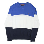 TOMMY HILFIGER Mens Blue & White & Navy Plain Crew Neck Basic Knit L Jumper
