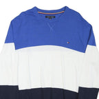 TOMMY HILFIGER Mens Blue & White & Navy Plain Crew Neck Basic Knit L Jumper