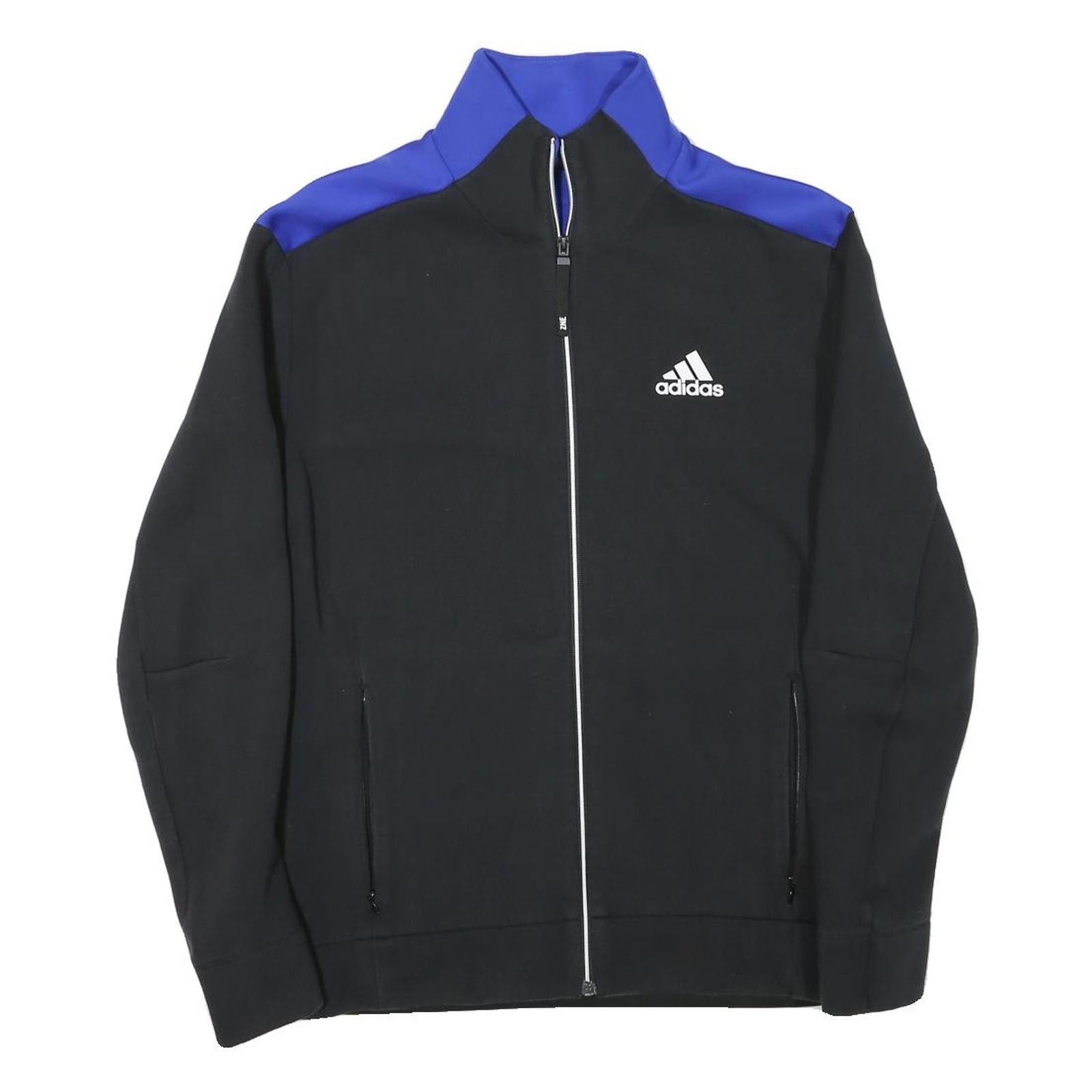 ADIDAS Mens Black & Blue Track Jacket S Cotton Blend Zip Athletic Fit Sportswear