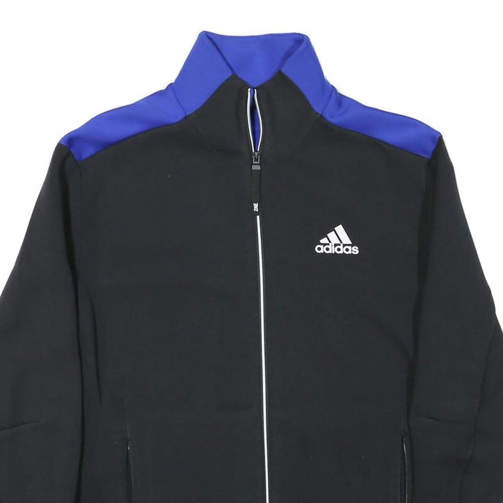 ADIDAS Mens Black & Blue Track Jacket S Cotton Blend Zip Athletic Fit Sportswear