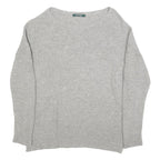 LAUREN RALPH LAUREN Womens Grey Plain Crew Neck Cotton Jumper L Classic Knitwear