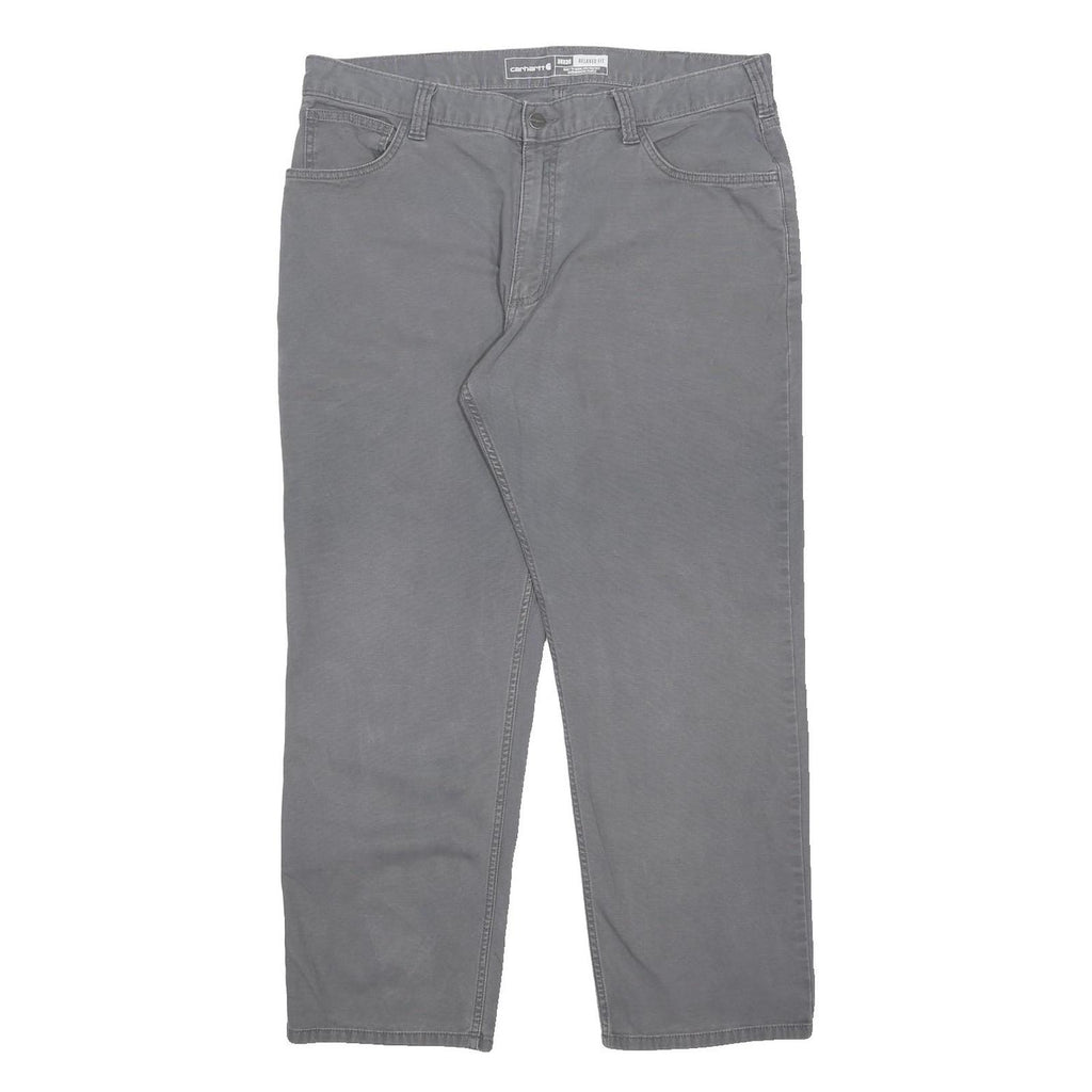 CARHARTT Mens Relaxed Fit Grey Cotton Blend Zip Trousers W38 L30 Workwear Casual