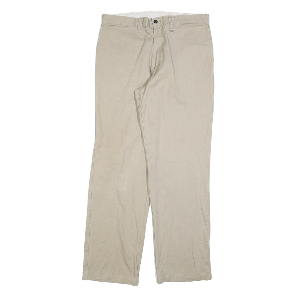 DICKIES Mens Cotton Blend Beige Regular Fit Straight Leg Trousers W36 L34