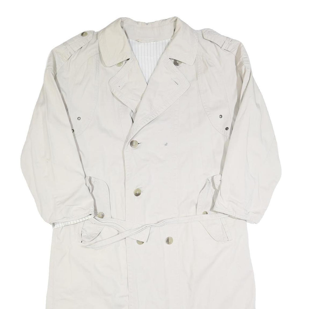 Mens Beige Cotton Button Jacket L Plain Classic Coat Casual Lightweight
