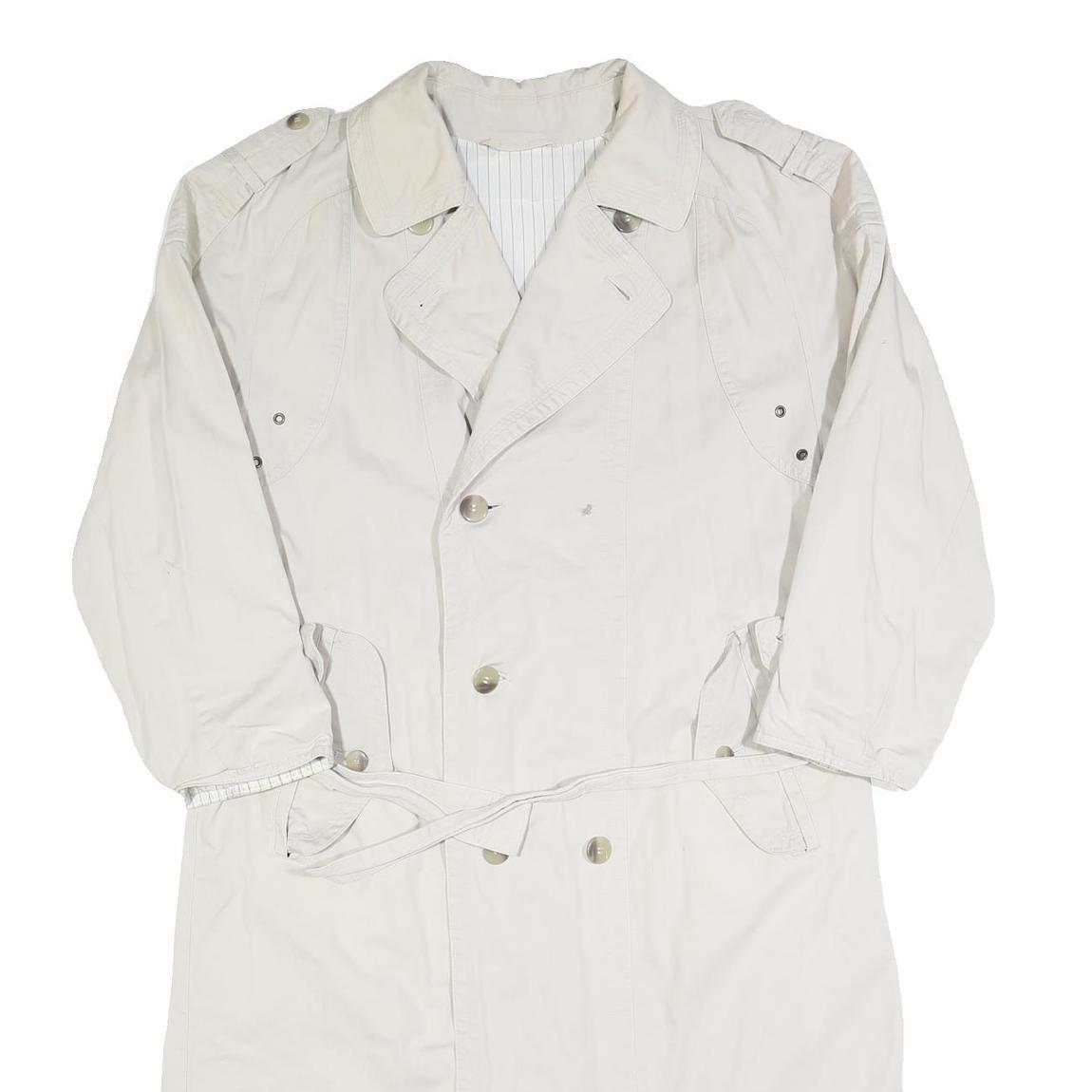 Mens Beige Cotton Button Jacket L Plain Classic Coat Casual Lightweight