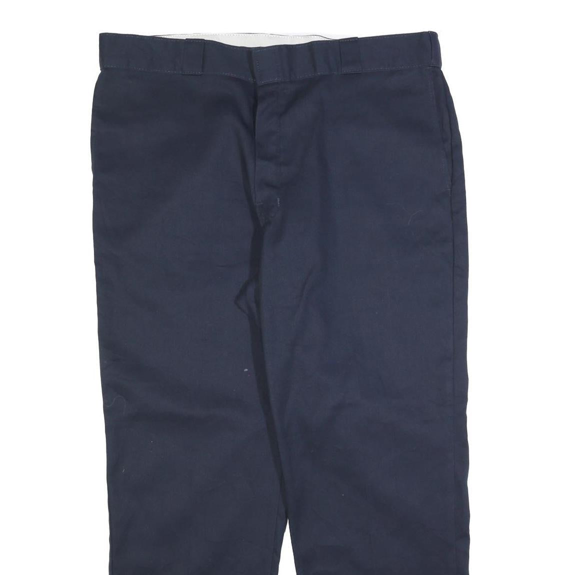 DICKIES Mens Cotton Blend Navy Regular Straight Trousers W40 L30 Workwear Casual