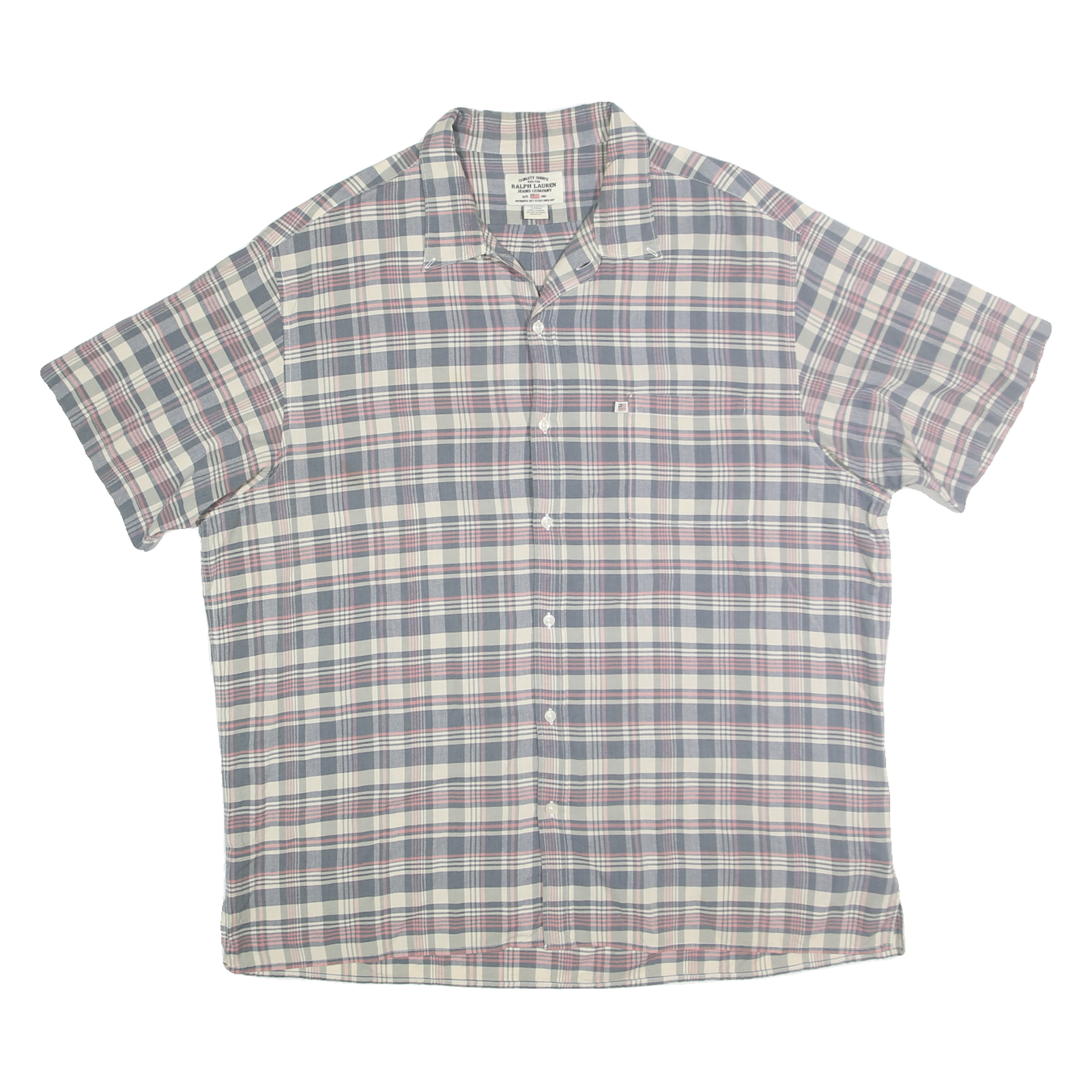 RALPH LAUREN POLO JEANS COMPANY Mens Blue & Pink Check Shirt XL Classic Short