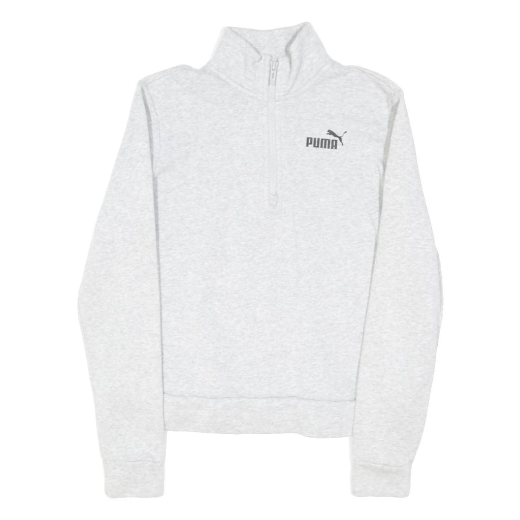 PUMA Womens Grey 1/4 Zip Sweatshirt S Cotton Blend Pullover Casual Activewear