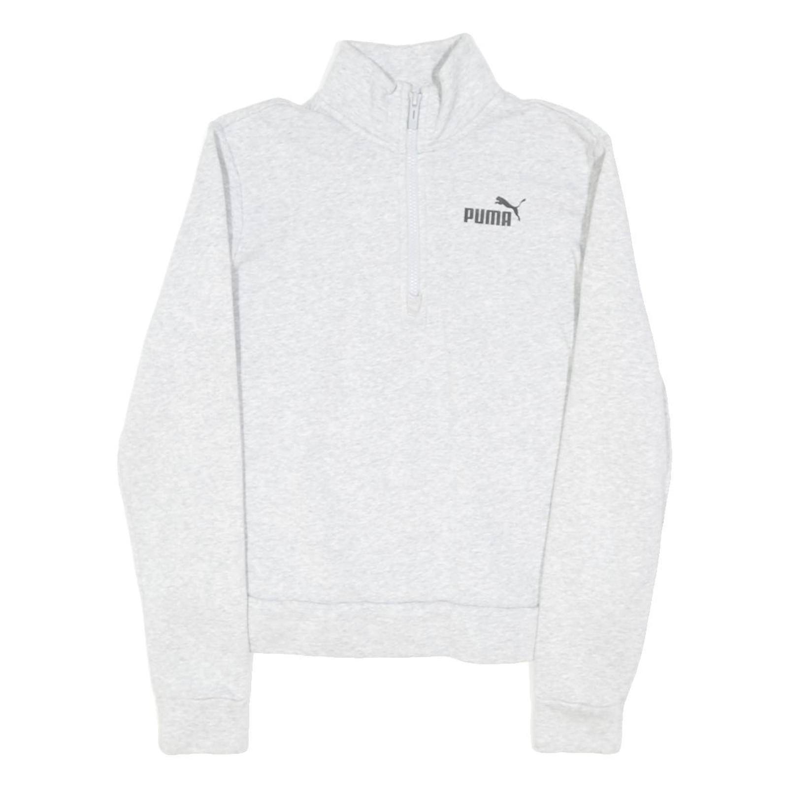 PUMA Womens Grey 1/4 Zip Sweatshirt S Cotton Blend Pullover Casual Activewear