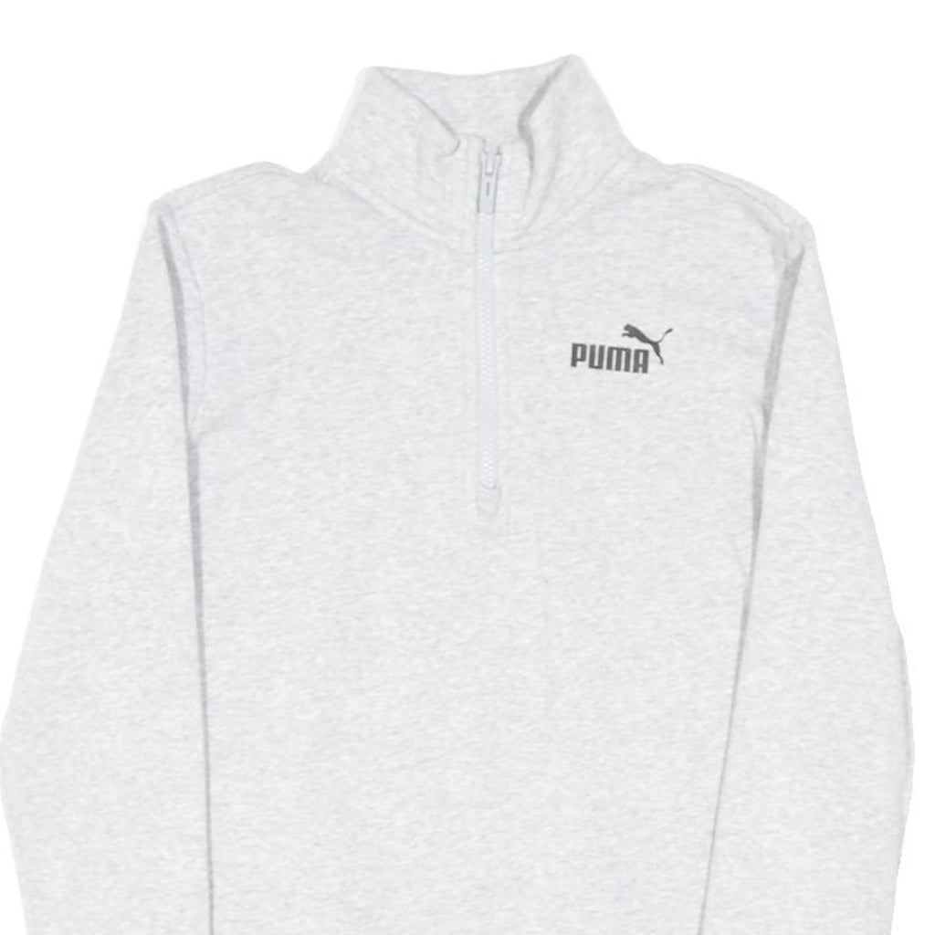 PUMA Womens Grey 1/4 Zip Sweatshirt S Cotton Blend Pullover Casual Activewear