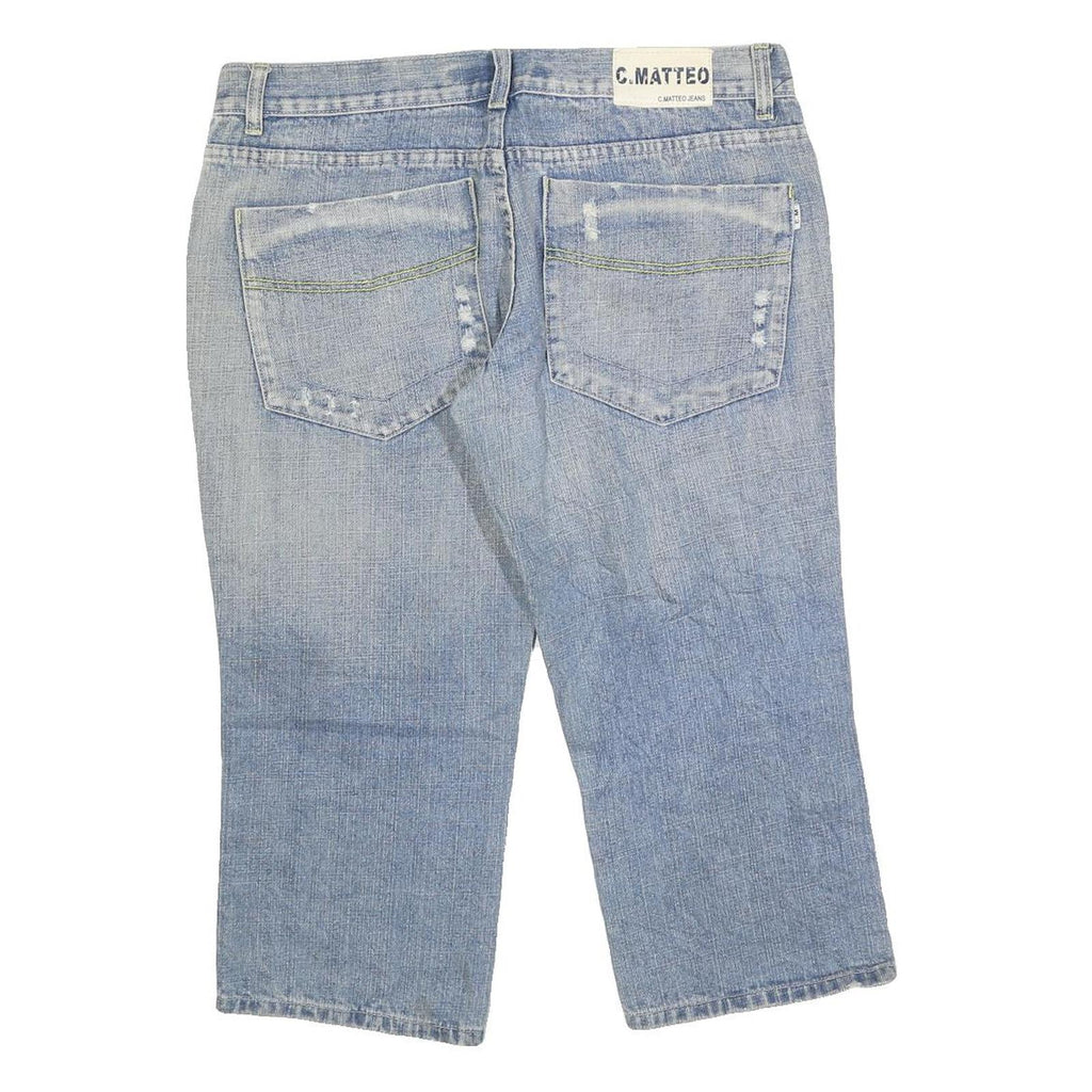 C MATTEO Mens Shorts Blue Denim XL W38 Distressed Casual Cotton Blend