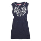 BODEN Womens Blue Cotton Blend Day Jersey Floral Embroidered Sleeveless UK 6