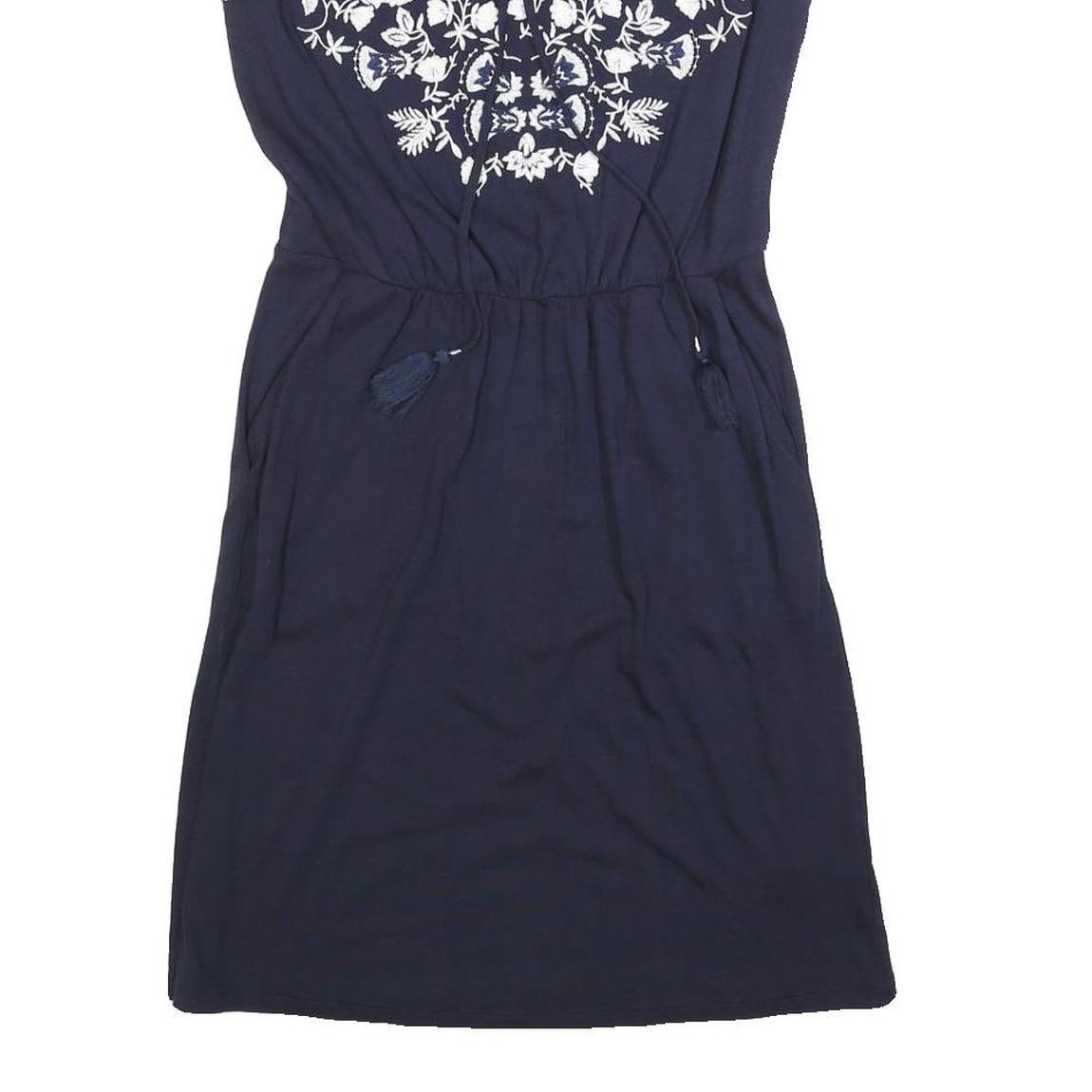 BODEN Womens Blue Cotton Blend Day Jersey Floral Embroidered Sleeveless UK 6