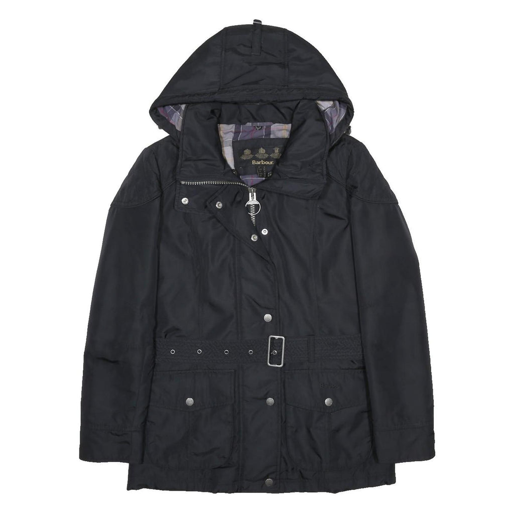 BARBOUR Womens Black Zip Jacket UK 8 Polyamide Hooded Classic Casual Outerwear