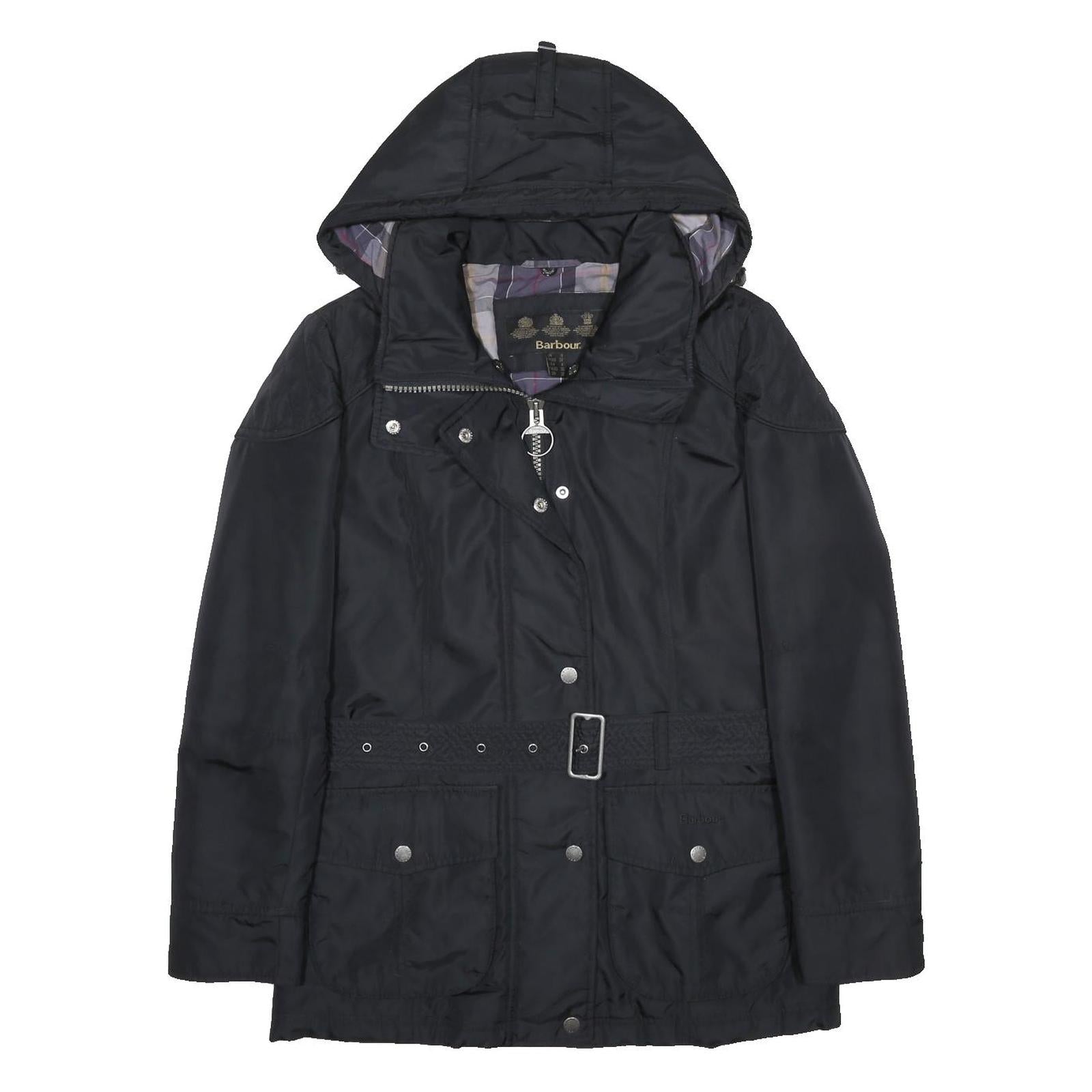 BARBOUR Womens Black Zip Jacket UK 8 Polyamide Hooded Classic Casual Outerwear