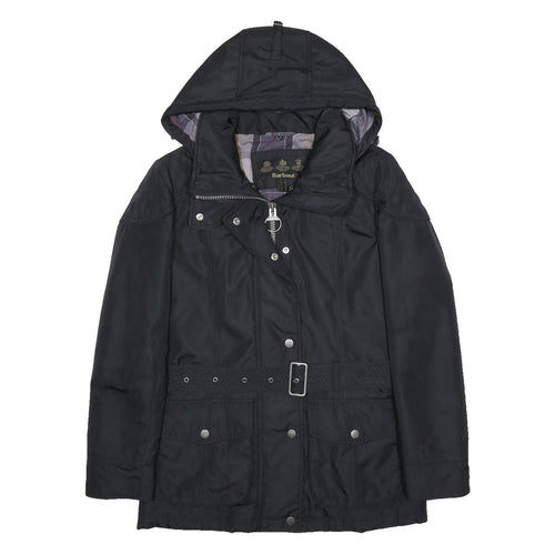 BARBOUR Womens Black Zip Jacket UK 8 Polyamide Hooded Classic Casual Outerwear