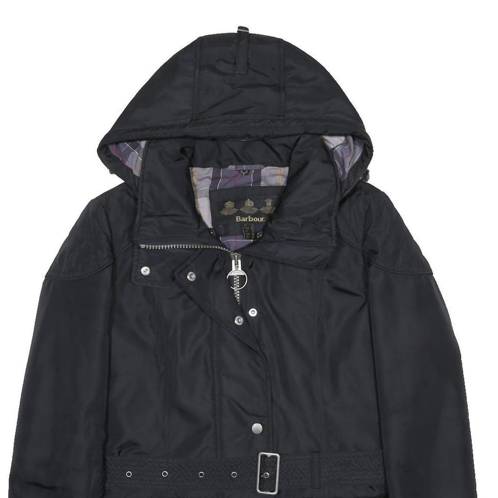 BARBOUR Womens Black Zip Jacket UK 8 Polyamide Hooded Classic Casual Outerwear