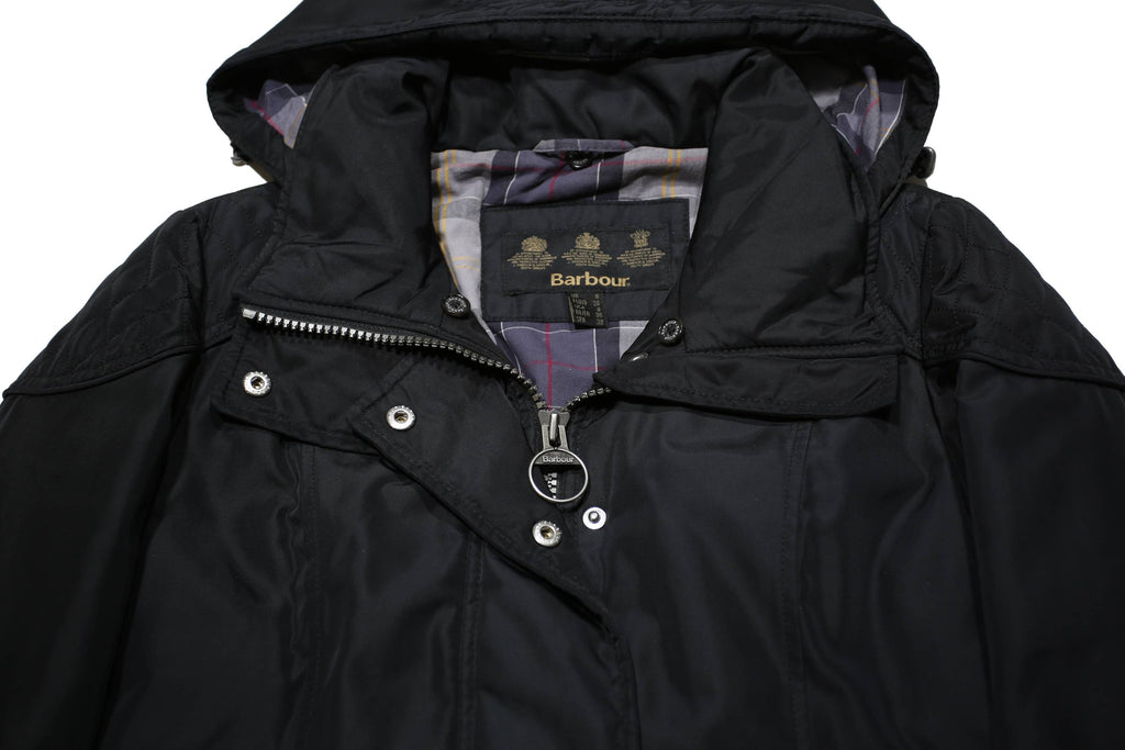 BARBOUR Womens Black Zip Jacket UK 8 Polyamide Hooded Classic Casual Outerwear
