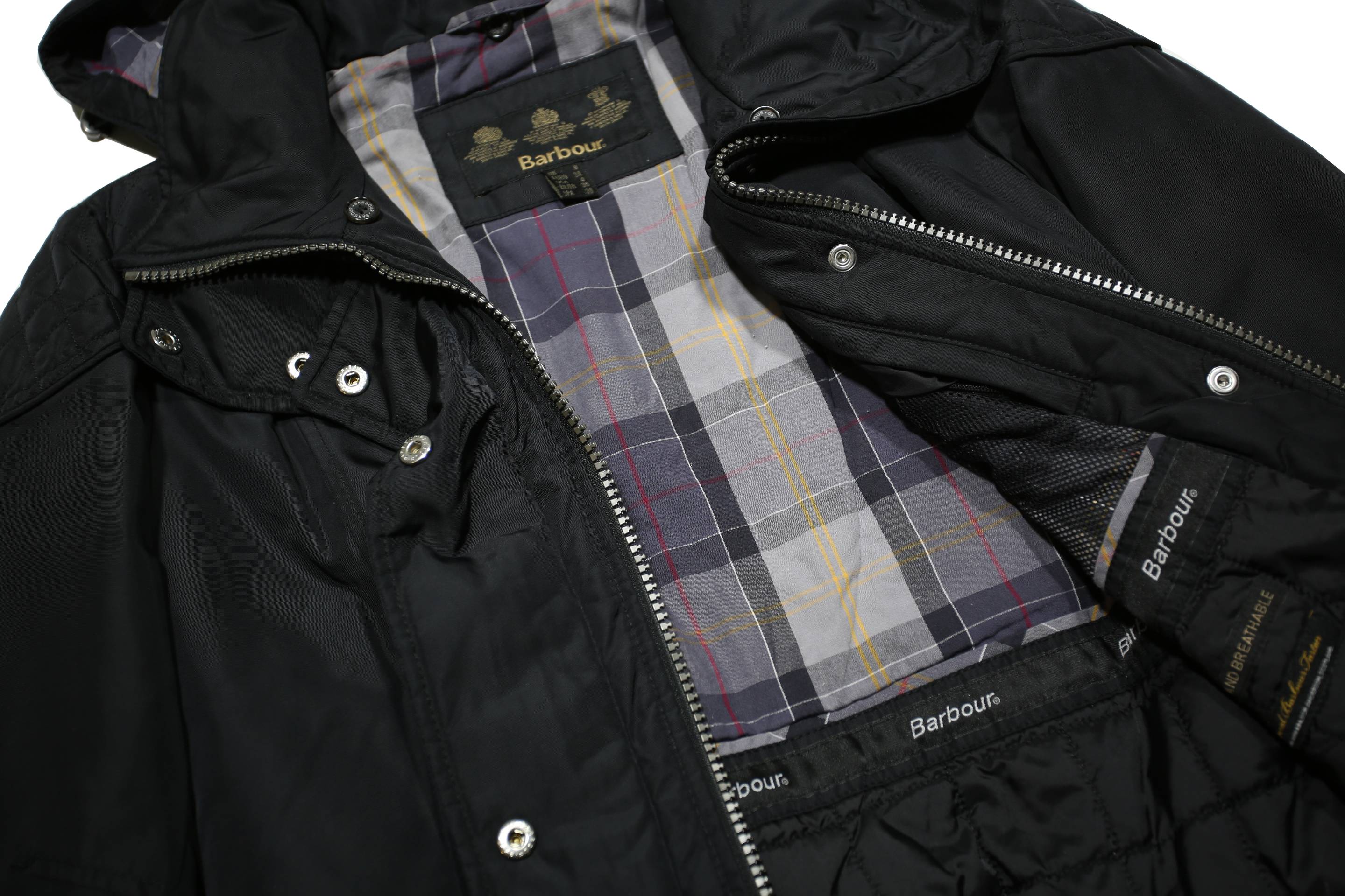 BARBOUR Womens Black Zip Jacket UK 8 Polyamide Hooded Classic Casual Outerwear