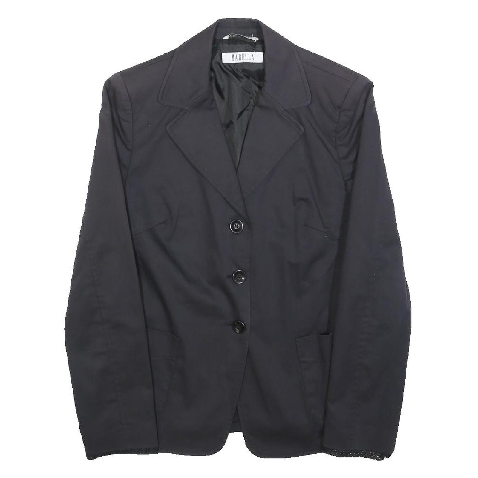 MARELLA Womens Black Jacket UK 12 Cotton Blend Button Classic Tailored Plain