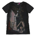 SAVE THE QUEEN Y2K Womens Black Printed Top Short Sleeve Round Neck L Artistic