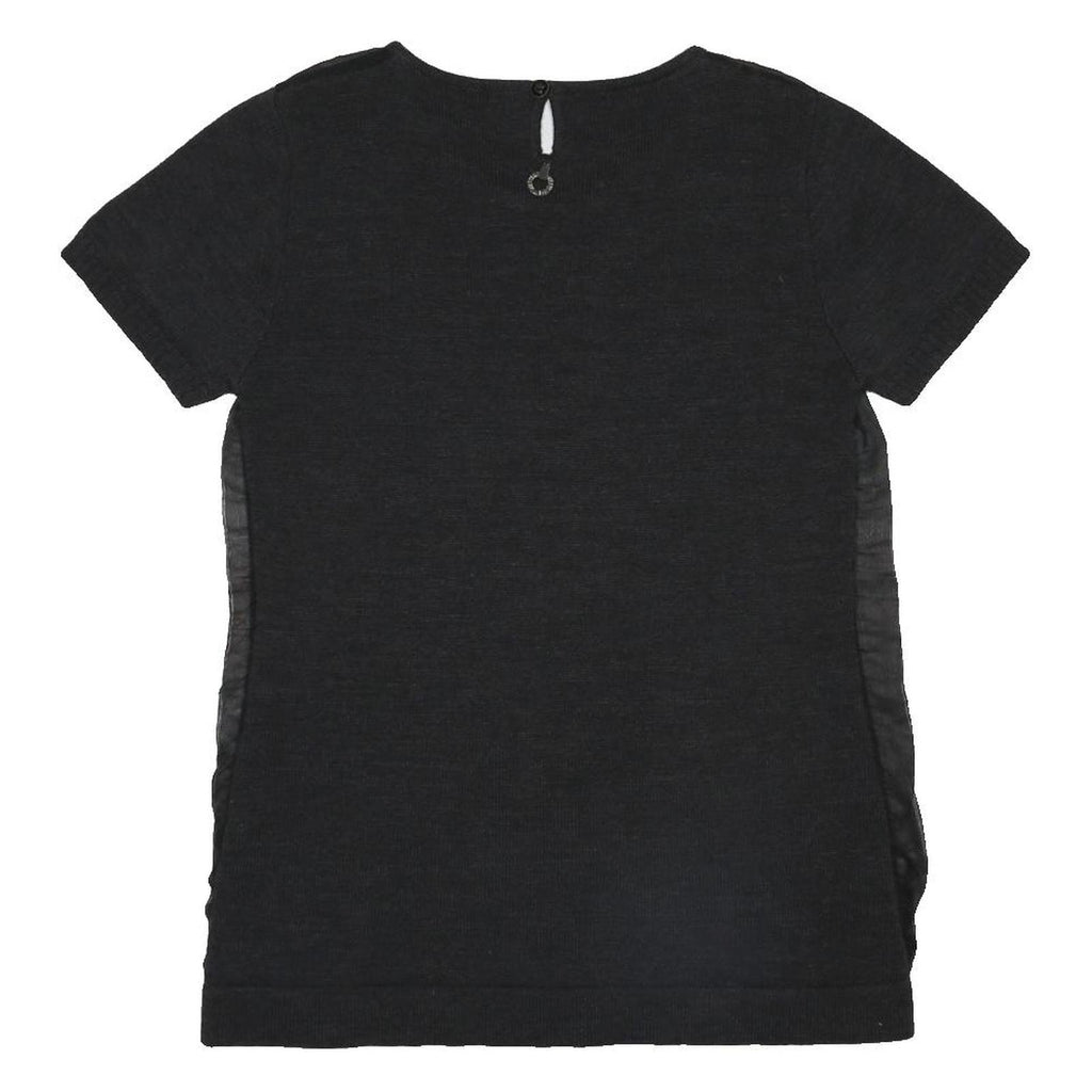 SAVE THE QUEEN Y2K Womens Black Printed Top Short Sleeve Round Neck L Artistic