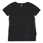 SAVE THE QUEEN Y2K Womens Black Printed Top Short Sleeve Round Neck L Artistic