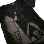 SAVE THE QUEEN Y2K Womens Black Printed Top Short Sleeve Round Neck L Artistic