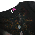 SAVE THE QUEEN Y2K Womens Black Printed Top Short Sleeve Round Neck L Artistic