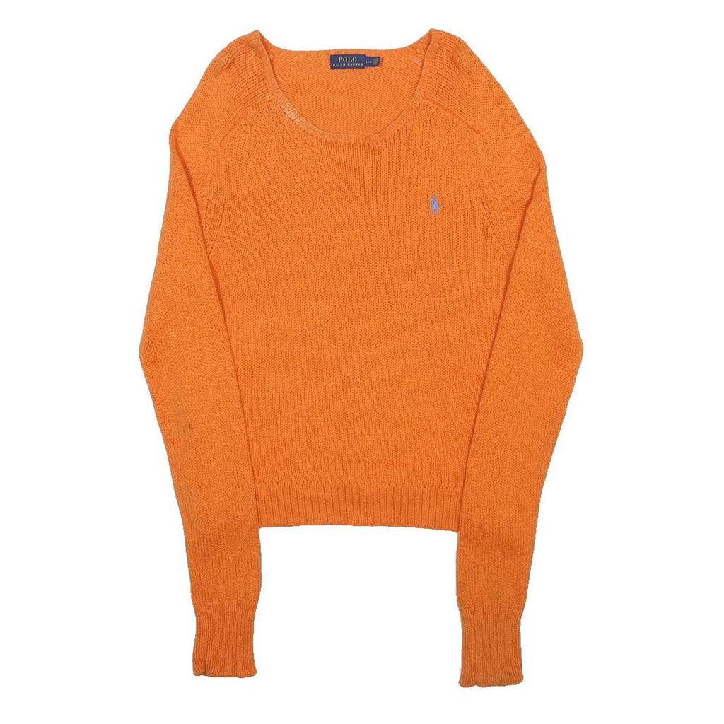 POLO RALPH LAUREN Womens Orange Plain Cotton Jumper Crew Neck Basic Knit L