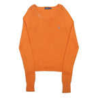 POLO RALPH LAUREN Womens Orange Plain Cotton Jumper Crew Neck Basic Knit L