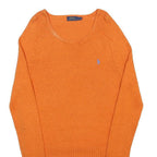 POLO RALPH LAUREN Womens Orange Plain Cotton Jumper Crew Neck Basic Knit L