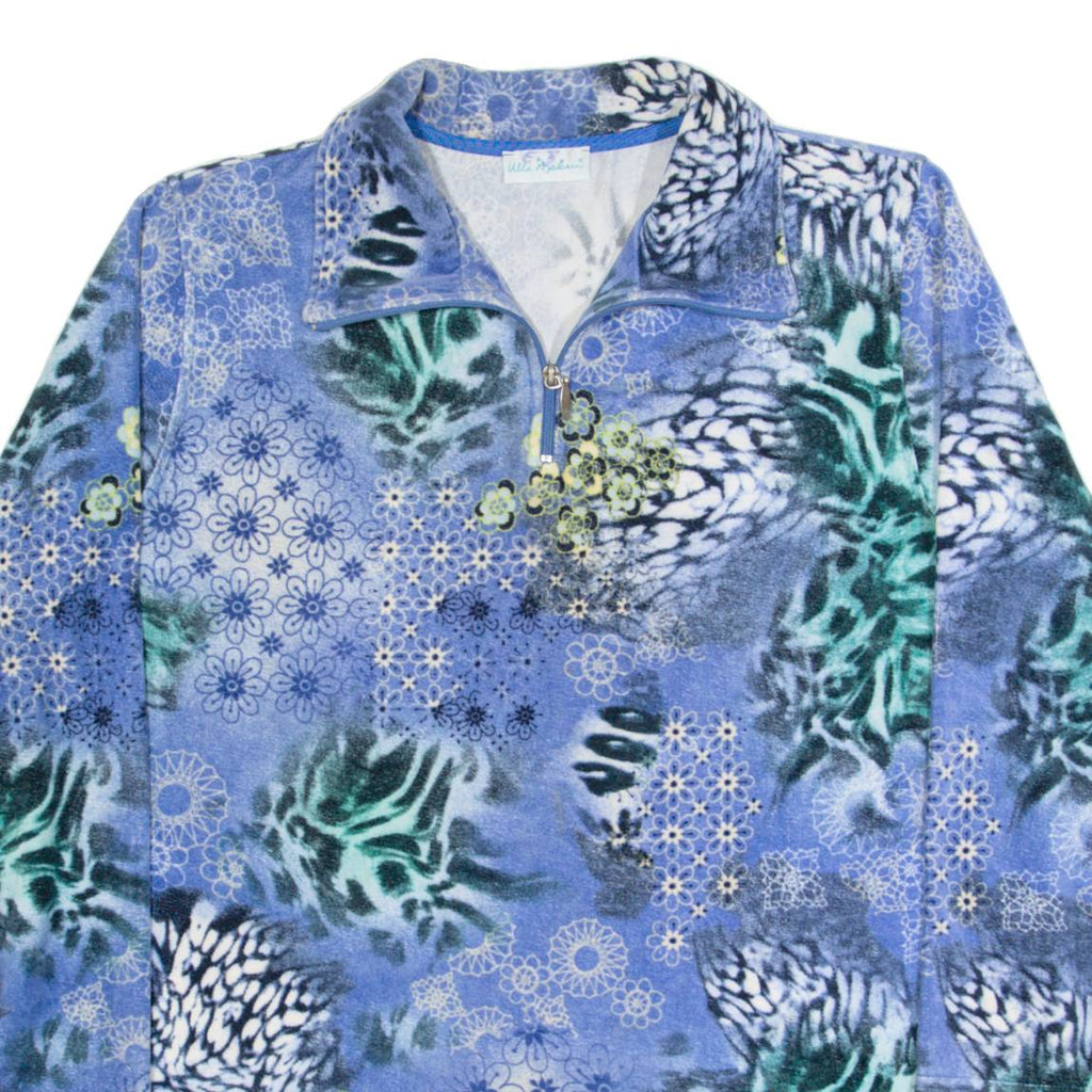 ULLA POPKEN Womens Day Dress Blue Velvet 90s Crazy Pattern Short L