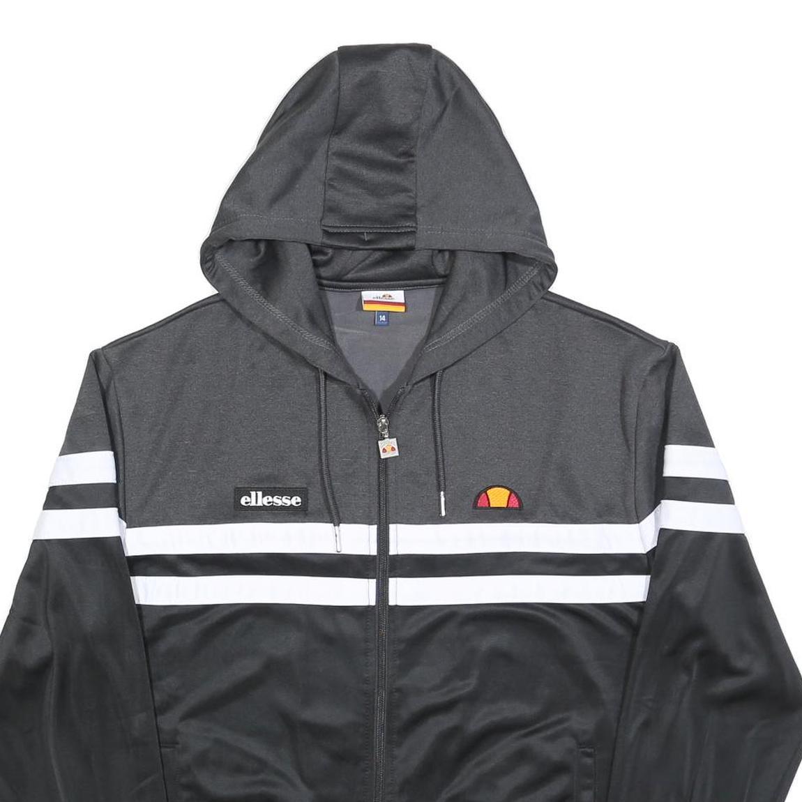 ELLESSE Womens Black & Grey Zip Up Hooded Polyester Blend Hoodie UK 14