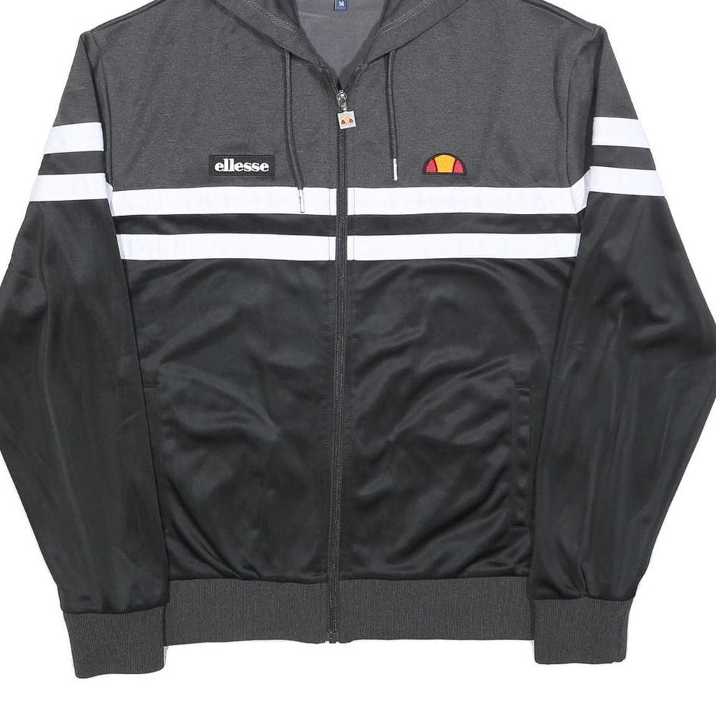 ELLESSE Womens Black & Grey Zip Up Hooded Polyester Blend Hoodie UK 14