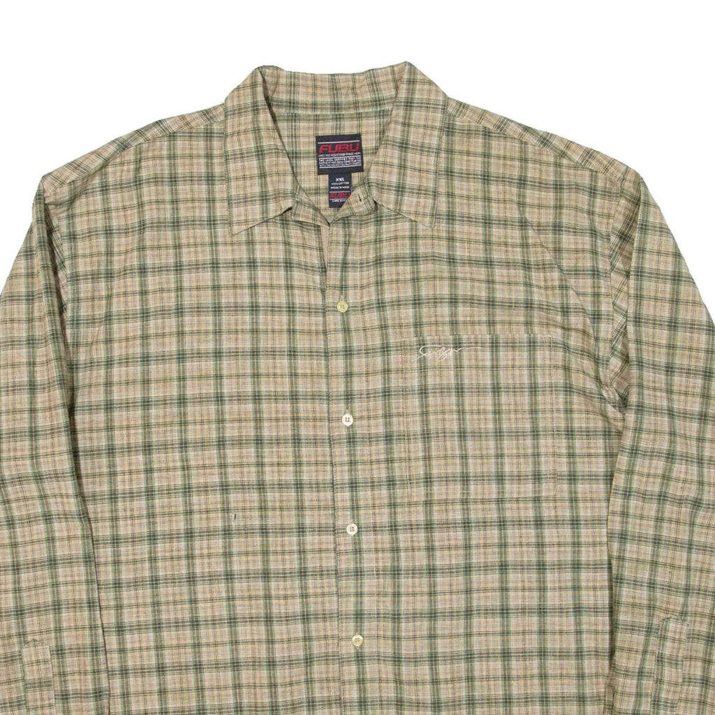 FUBU Mens Shirt Green Check Long Sleeve 2XL