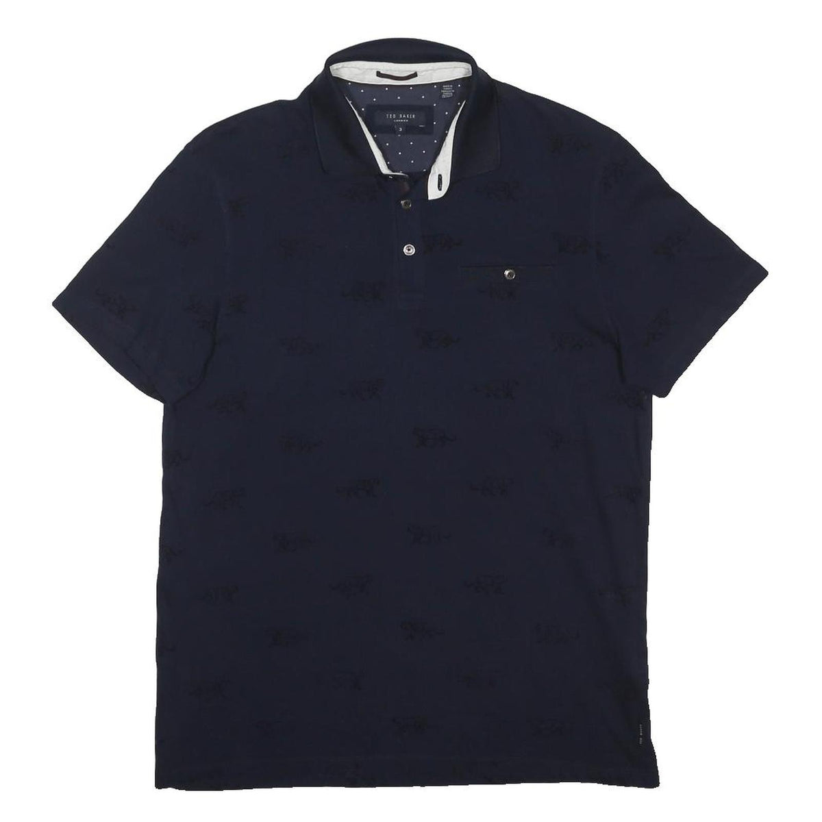 TED BAKER Mens Navy Blue Short Sleeve Cotton Blend Polo Shirt M Stylish Pocket