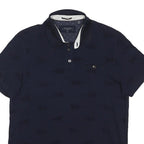 TED BAKER Mens Navy Blue Short Sleeve Cotton Blend Polo Shirt M Stylish Pocket