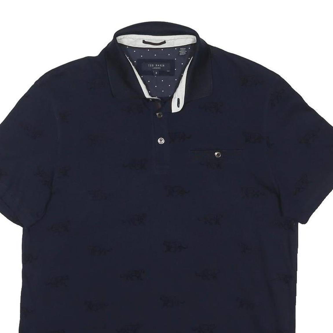 TED BAKER Mens Navy Blue Short Sleeve Cotton Blend Polo Shirt M Stylish Pocket