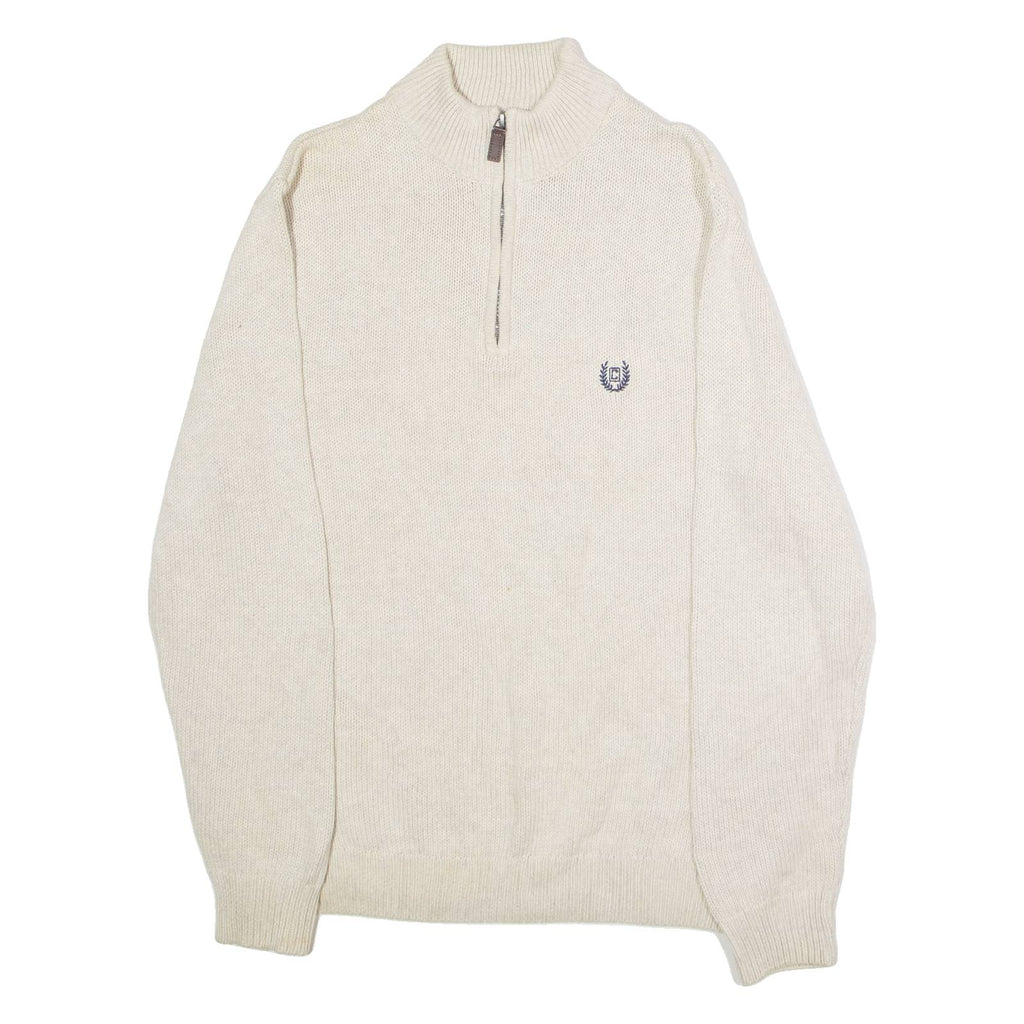 CHAPS Mens Jumper Beige 1/4 Zip Tight Knit M