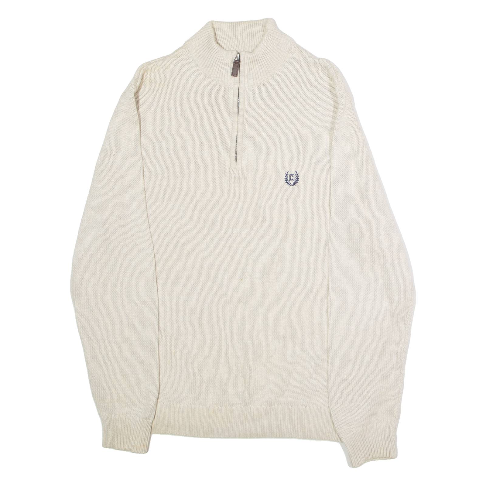 CHAPS Mens Jumper Beige 1/4 Zip Tight Knit M