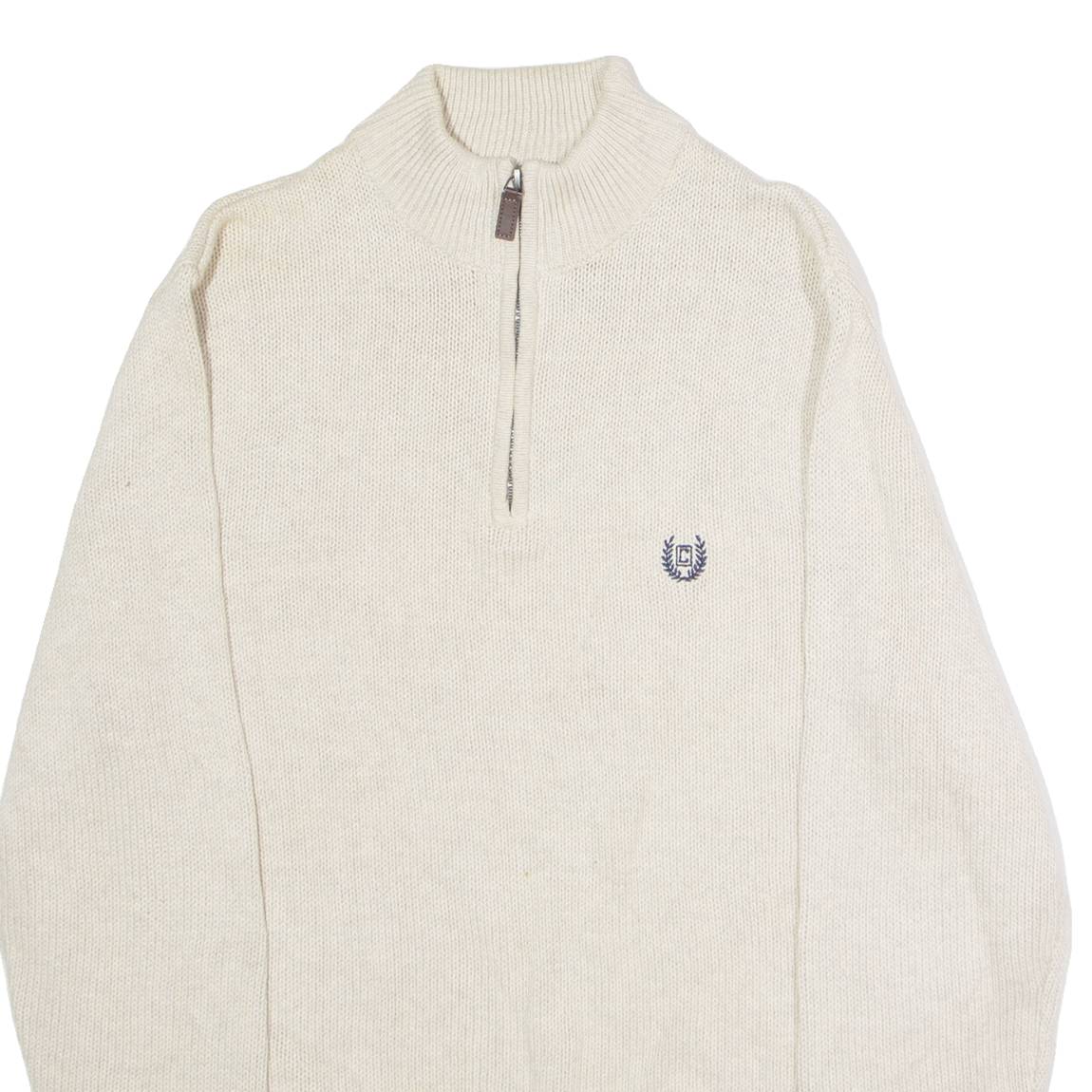 CHAPS Mens Jumper Beige 1/4 Zip Tight Knit M