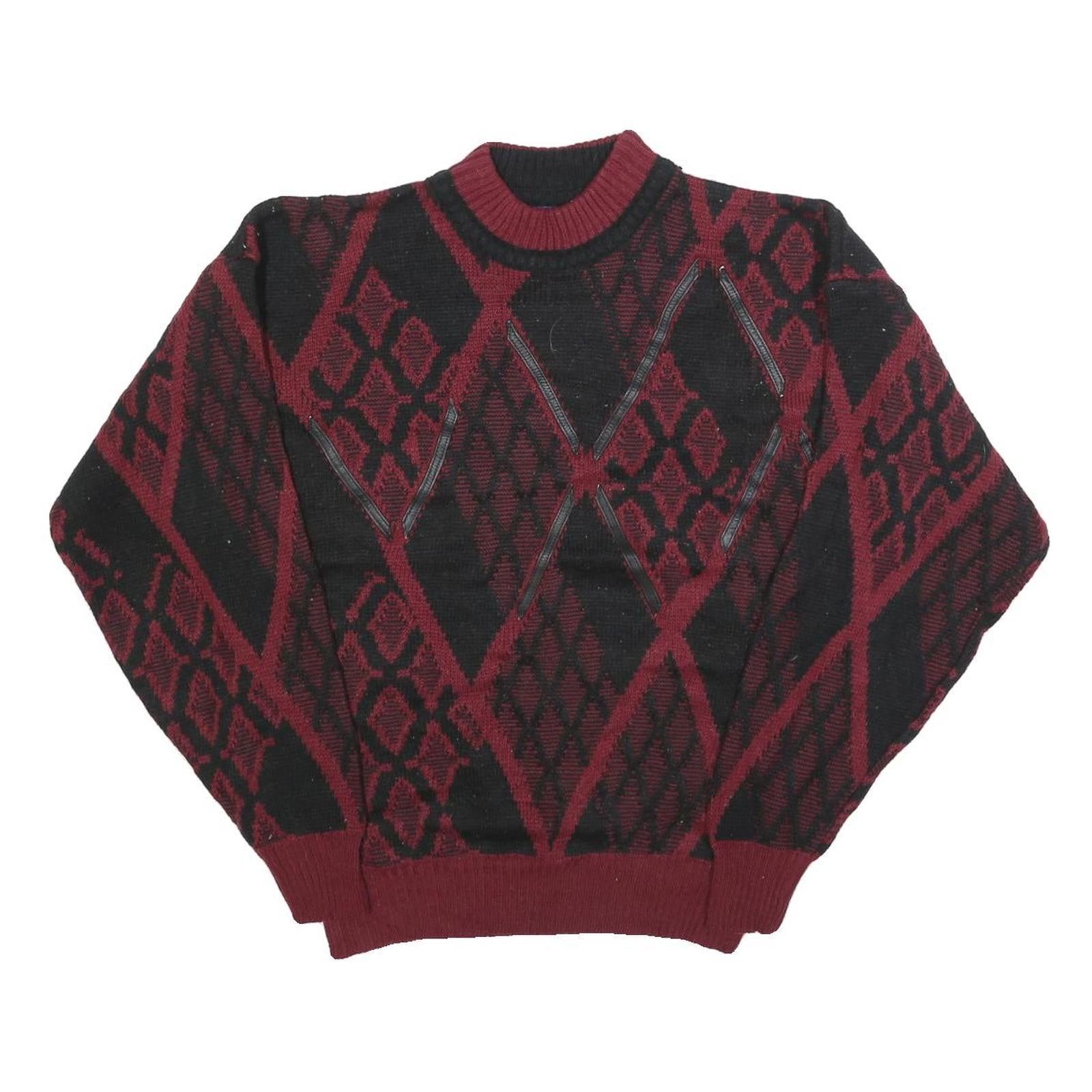 CAMBRIDGE CLASSICS Womens Wine & Black Patterned Jumper Crew Neck Basic Knit L